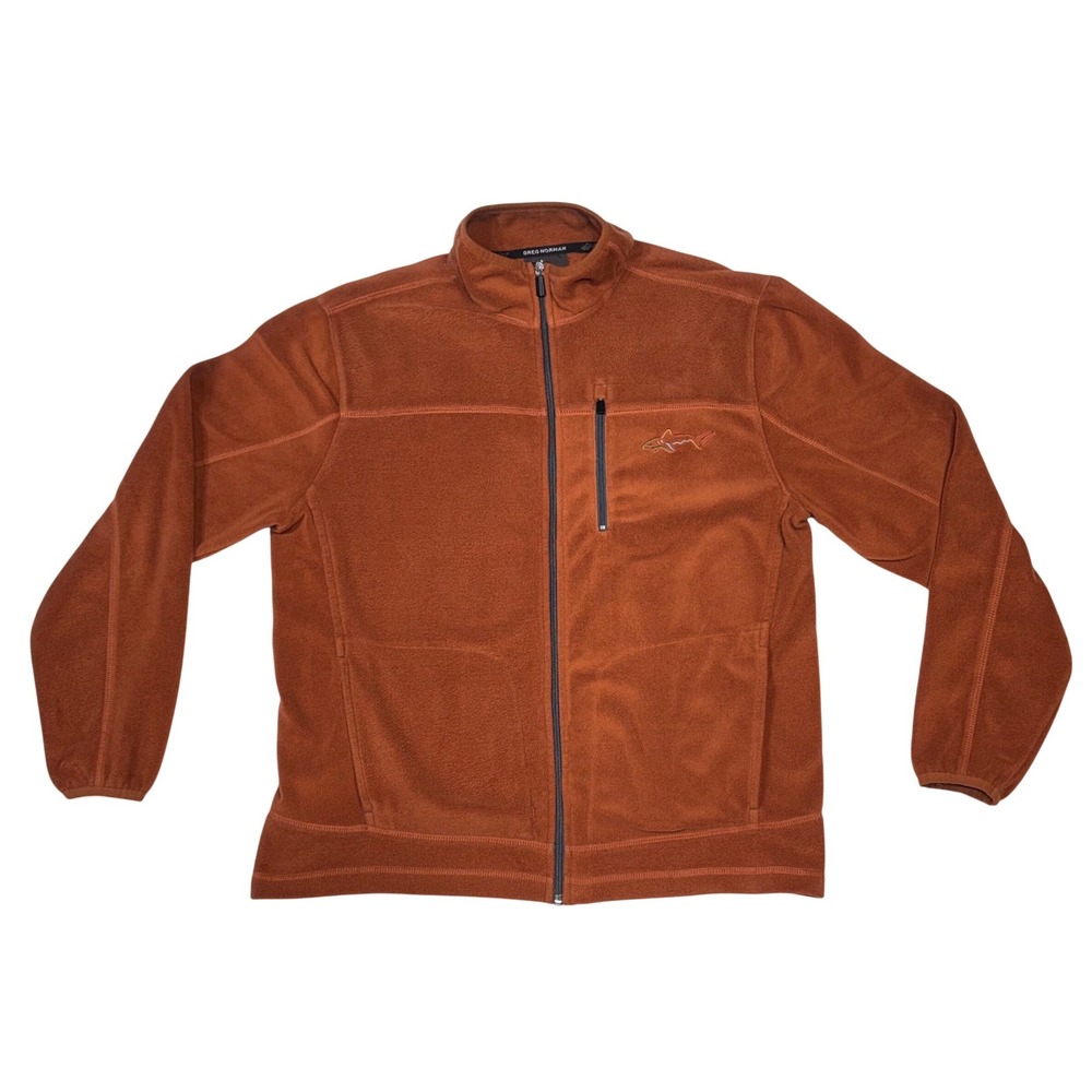 Greg Norman Fleece Jacket Mens S Burnt Orange Full Zip‎ Shark Logo Tasso Elba